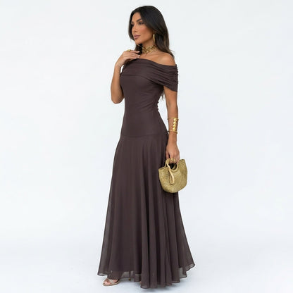 Women's Chiffon Maxi Dress Off Shoulder Evening Wear – Elara