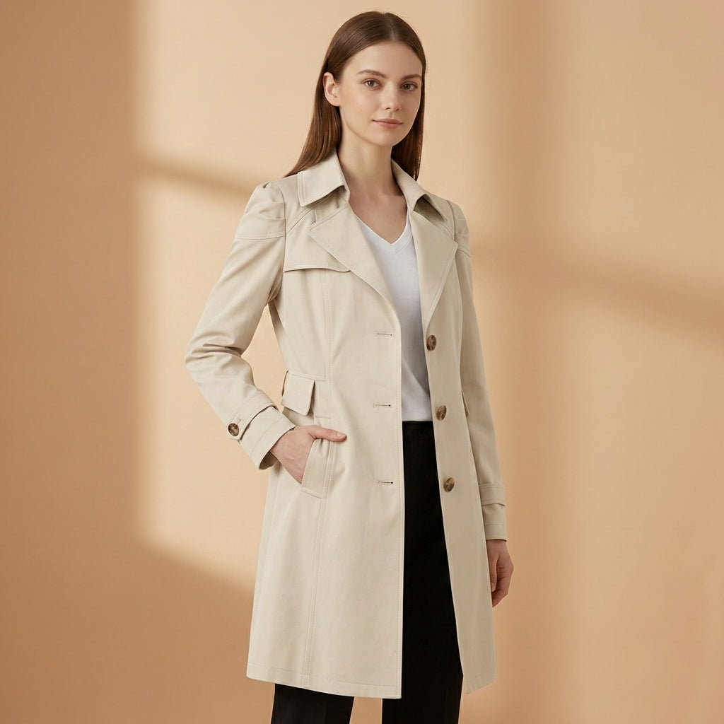 Women's Cotton Blend Trench Coat Structured Collar Classic Silhouette – Marlowe