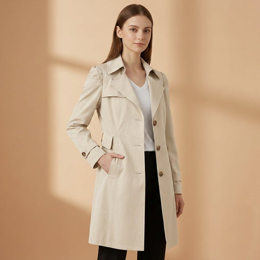 Women's Cotton Blend Trench Coat Structured Collar Classic Silhouette – Marlowe
