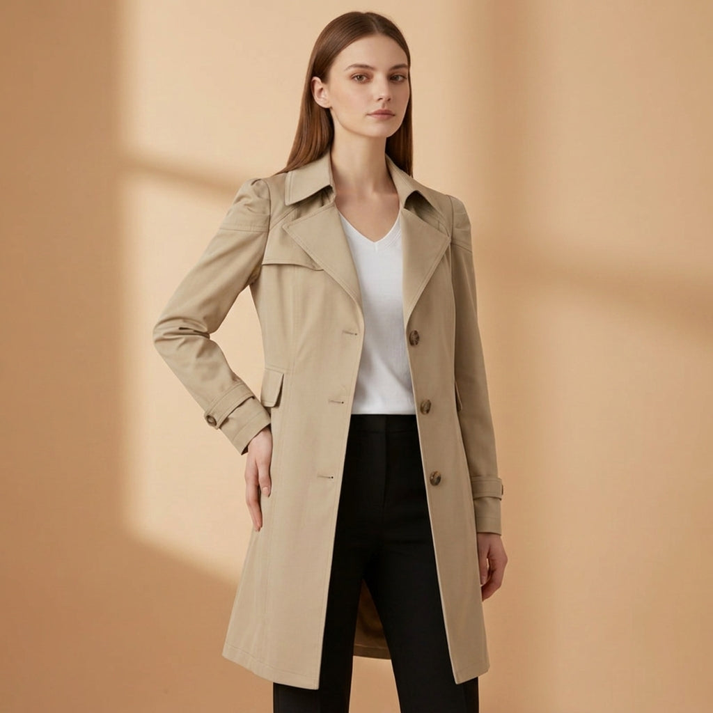 Women's Cotton Blend Trench Coat Structured Collar Classic Silhouette – Marlowe