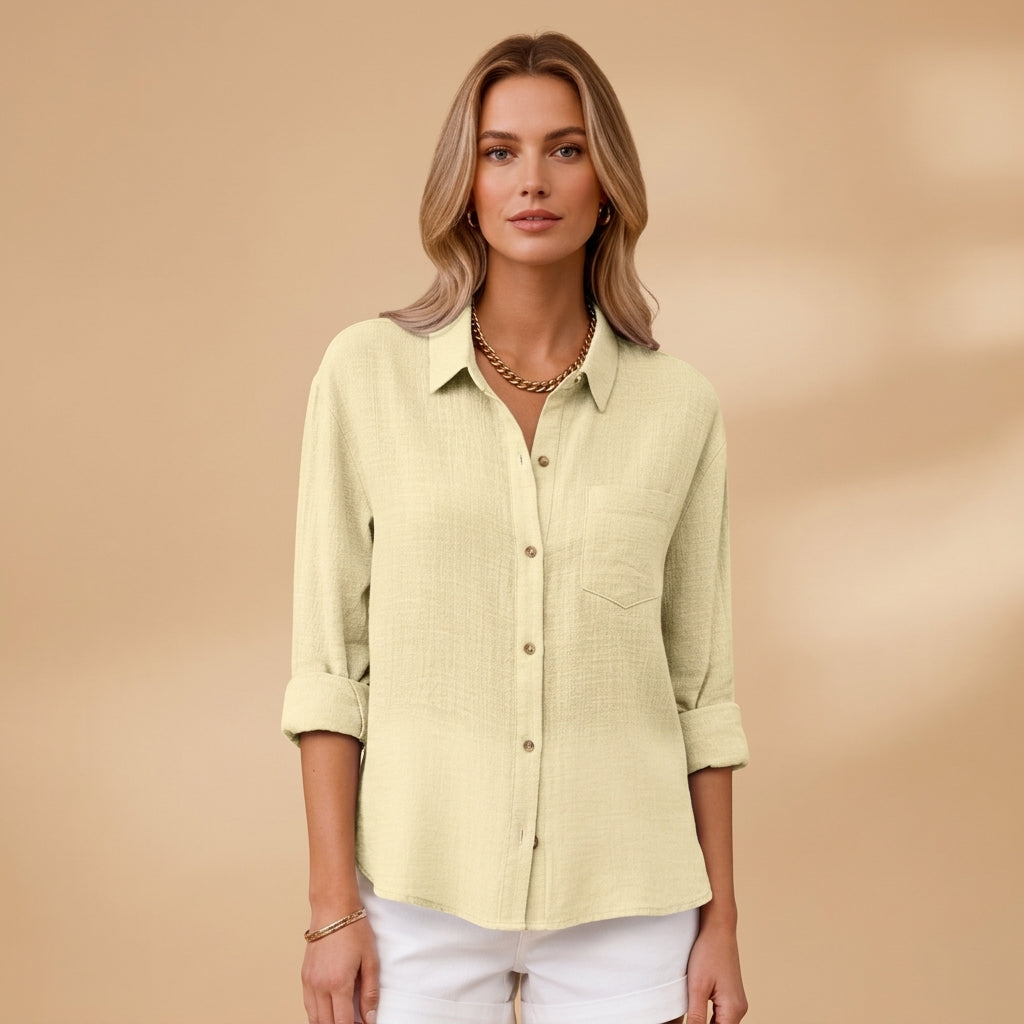 Women's Cotton Blend Short Sleeve Shirt With Button Placket – Elara