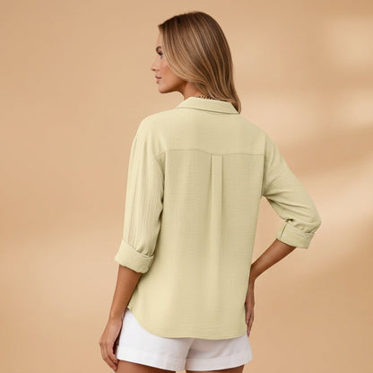 Women's Cotton Blend Short Sleeve Shirt With Button Placket – Elara