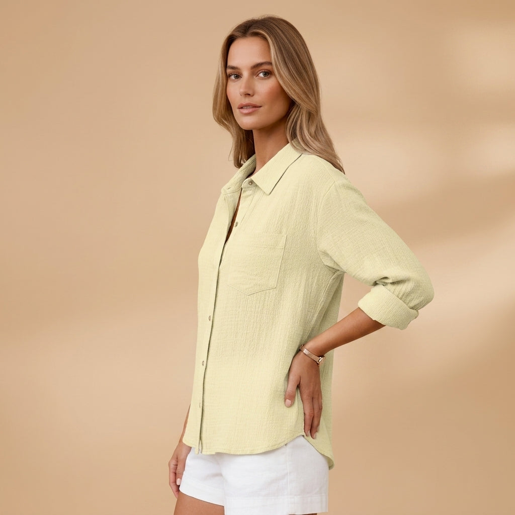 Women's Cotton Blend Short Sleeve Shirt With Button Placket – Elara