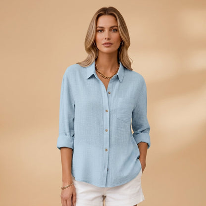 Women's Cotton Blend Short Sleeve Shirt With Button Placket – Elara