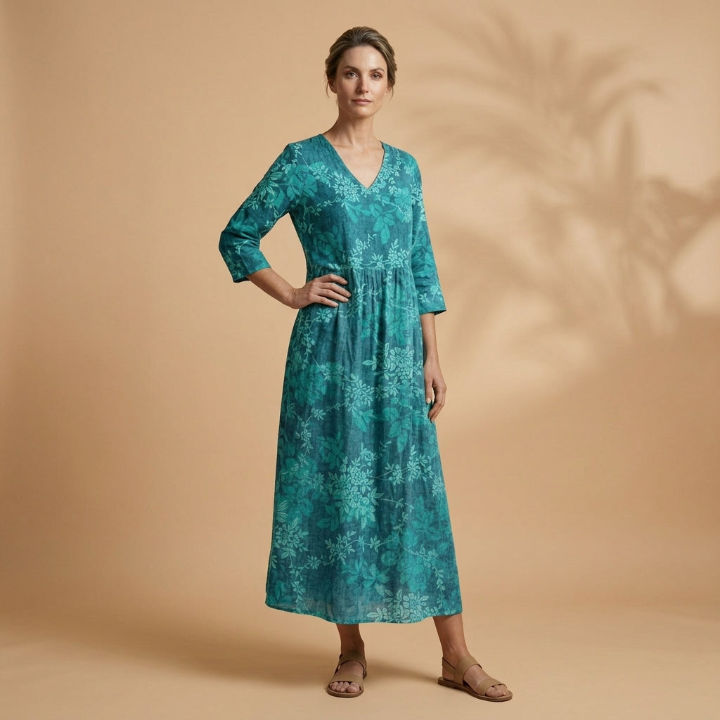 Floral V-Neck Cotton Blend Dress for Women – Marielle