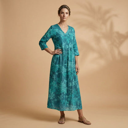 Floral V-Neck Cotton Blend Dress for Women – Marielle