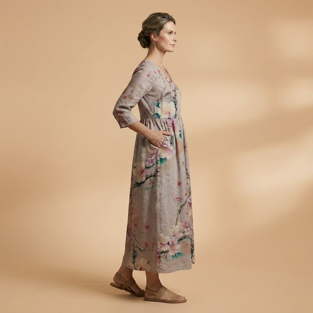 Floral V-Neck Cotton Blend Dress for Women – Marielle