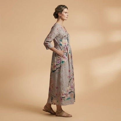 Floral V-Neck Cotton Blend Dress for Women – Marielle