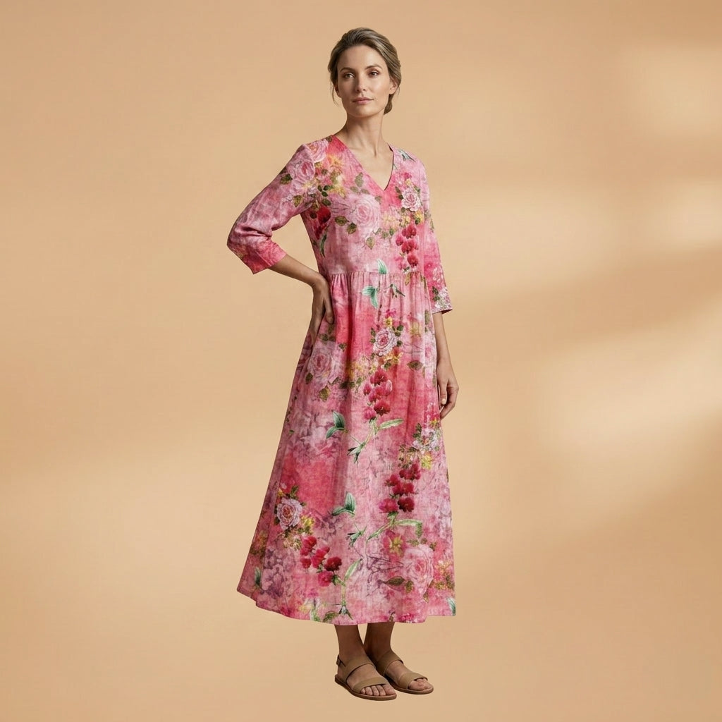 Floral V-Neck Cotton Blend Dress for Women – Marielle