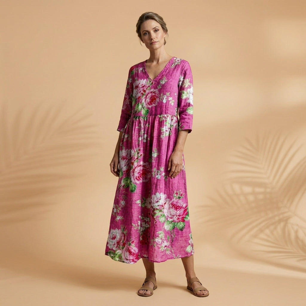 Floral V-Neck Cotton Blend Dress for Women – Marielle