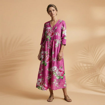 Floral V-Neck Cotton Blend Dress for Women – Marielle