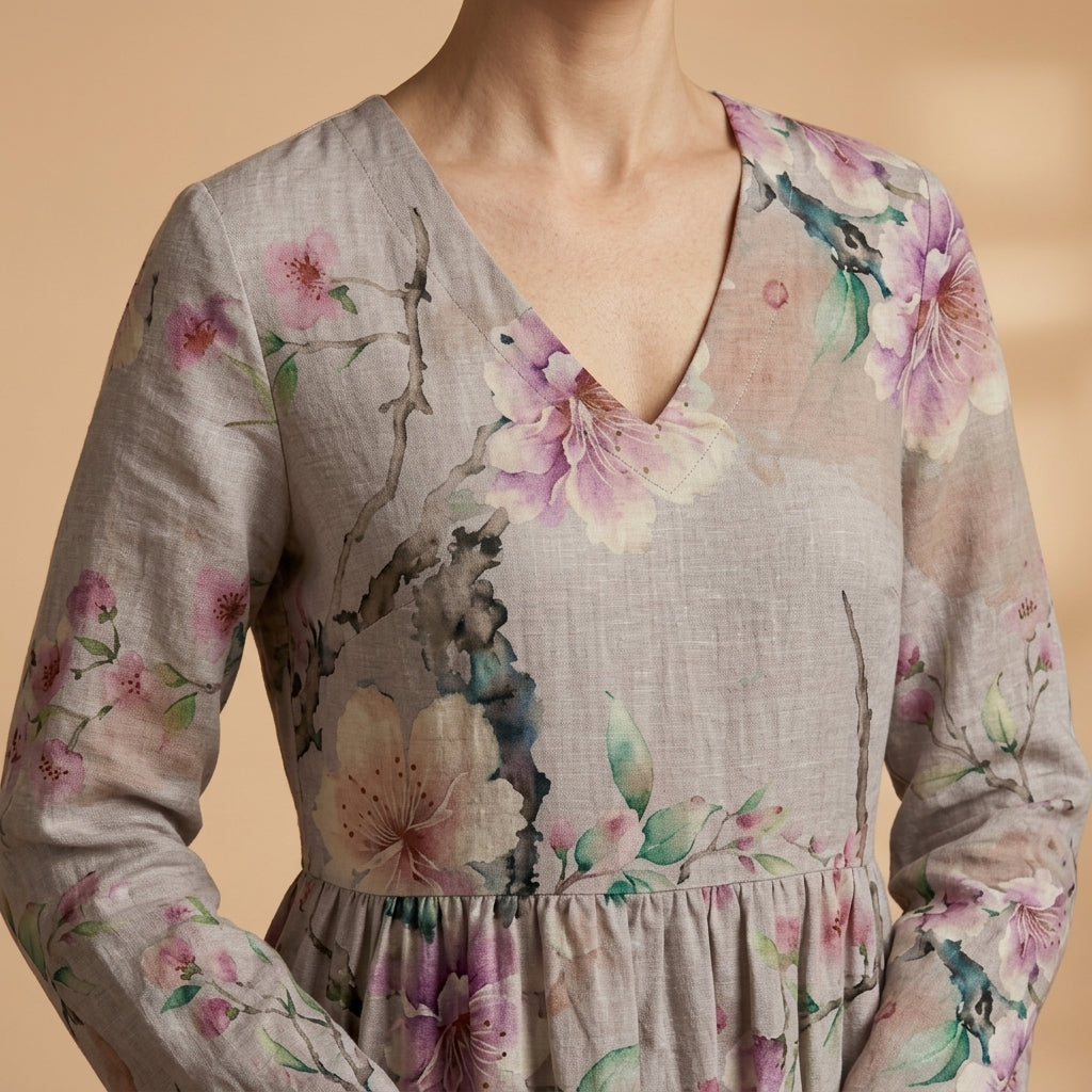 Floral V-Neck Cotton Blend Dress for Women – Marielle