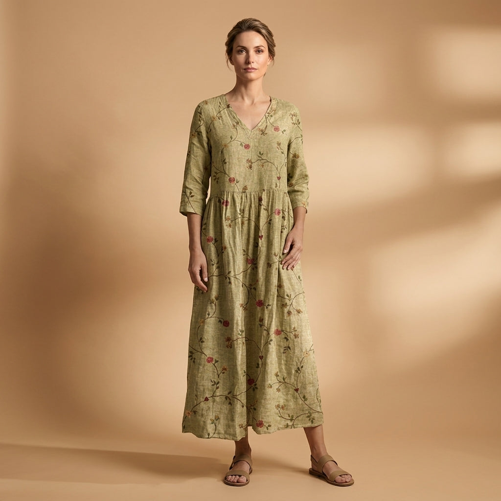 Floral V-Neck Cotton Blend Dress for Women – Marielle