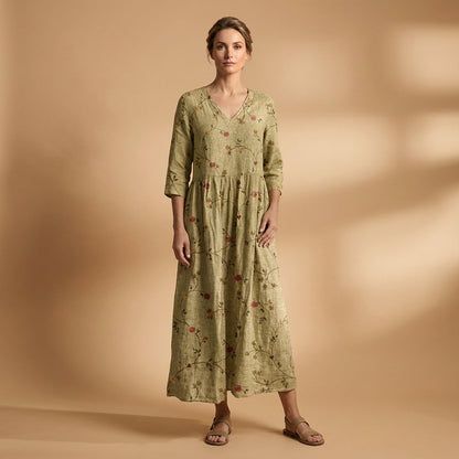 Floral V-Neck Cotton Blend Dress for Women – Marielle