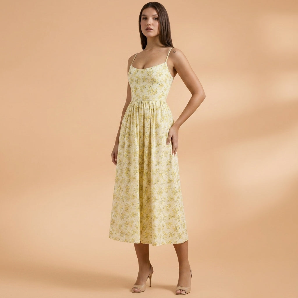 Women's Cotton Blend Knee-Length Midi Dress Short Sleeve – Elara