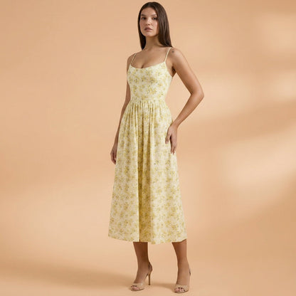 Women's Cotton Blend Knee-Length Midi Dress Short Sleeve – Elara