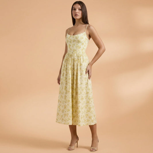 Women's Cotton Blend Knee-Length Midi Dress Short Sleeve – Elara