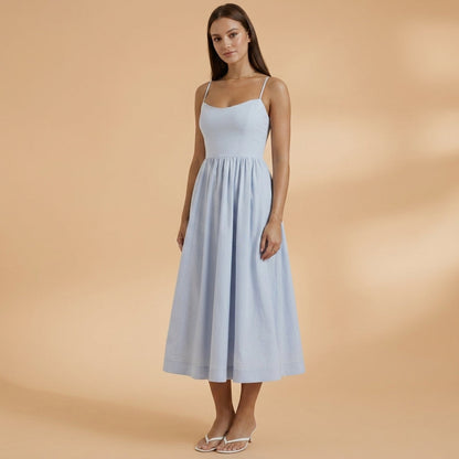 Women's Cotton Blend Knee-Length Midi Dress Short Sleeve – Elara