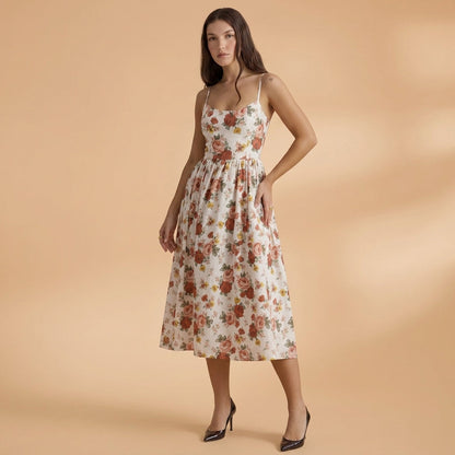 Women's Cotton Blend Knee-Length Midi Dress Short Sleeve – Elara