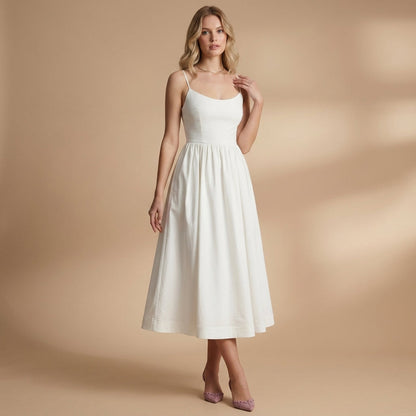 Women's Cotton Blend Knee-Length Midi Dress Short Sleeve – Elara