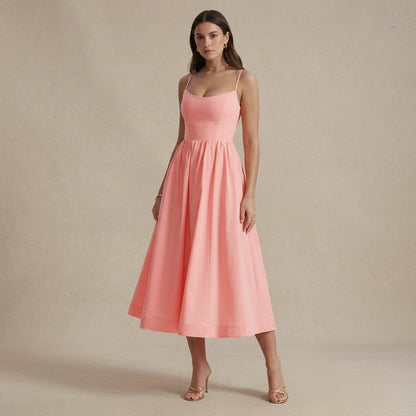 Women's Cotton Blend Knee-Length Midi Dress Short Sleeve – Elara