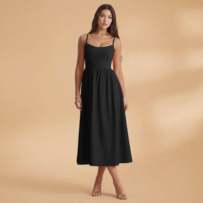 Women's Cotton Blend Knee-Length Midi Dress Short Sleeve – Elara