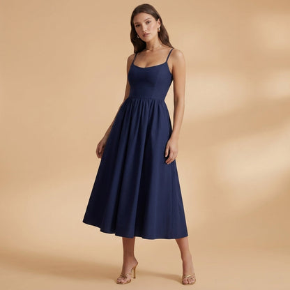Women's Cotton Blend Knee-Length Midi Dress Short Sleeve – Elara