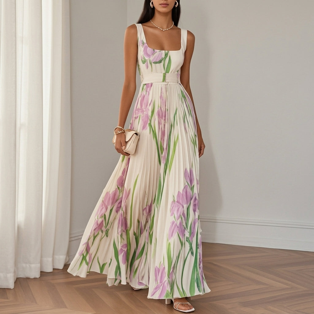 Women's Chiffon Pleated Maxi Dress for Special Occasions – Elara