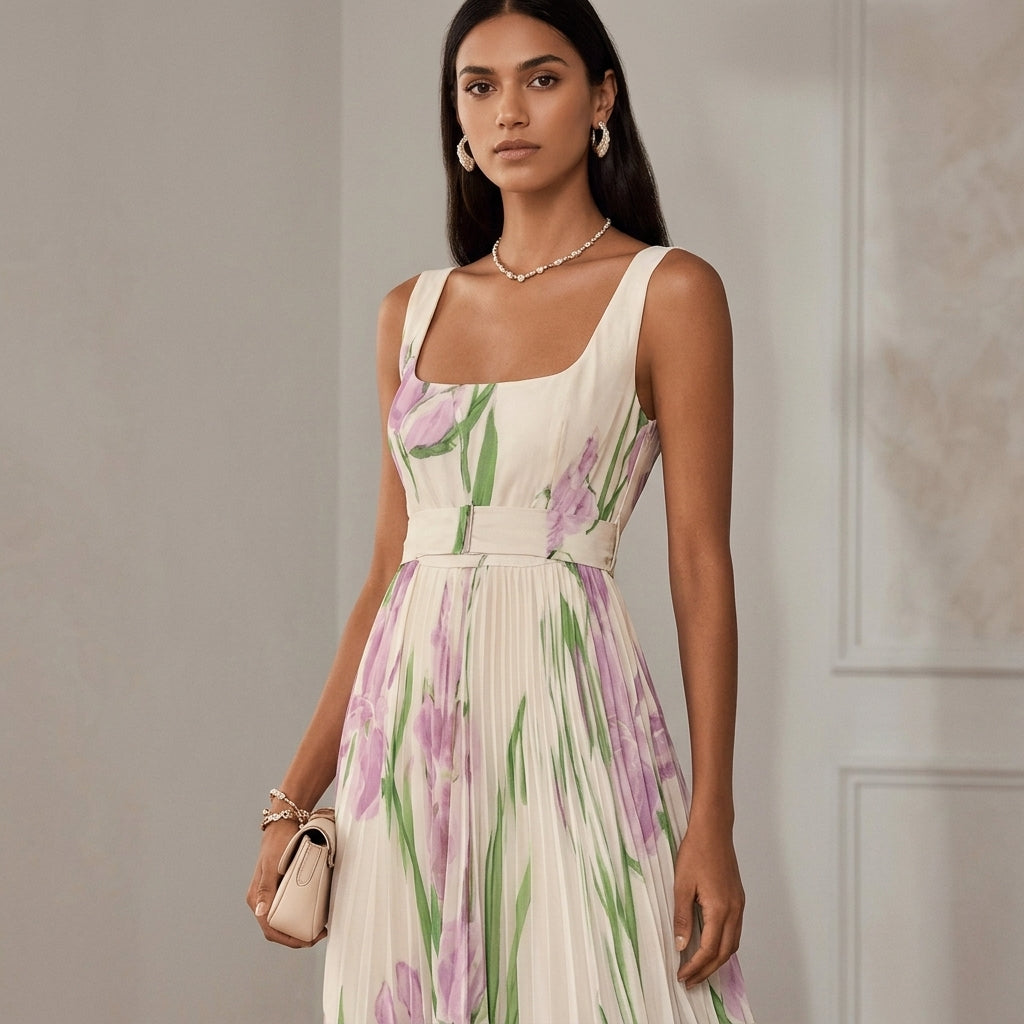 Women's Chiffon Pleated Maxi Dress for Special Occasions – Elara