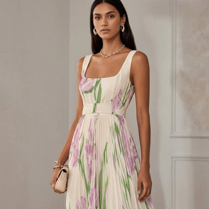 Women's Chiffon Pleated Maxi Dress for Special Occasions – Elara