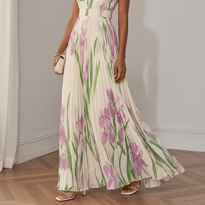 Women's Chiffon Pleated Maxi Dress for Special Occasions – Elara