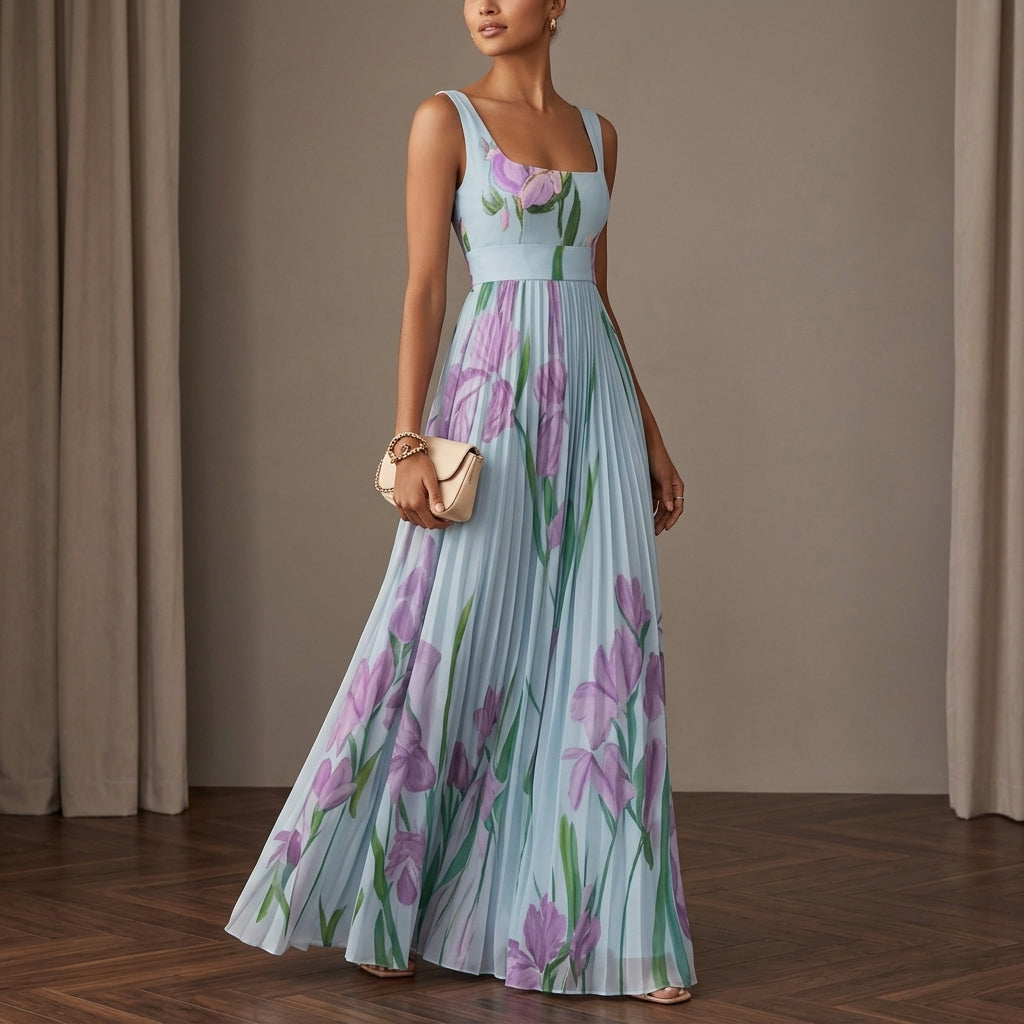 Women's Chiffon Pleated Maxi Dress for Special Occasions – Elara