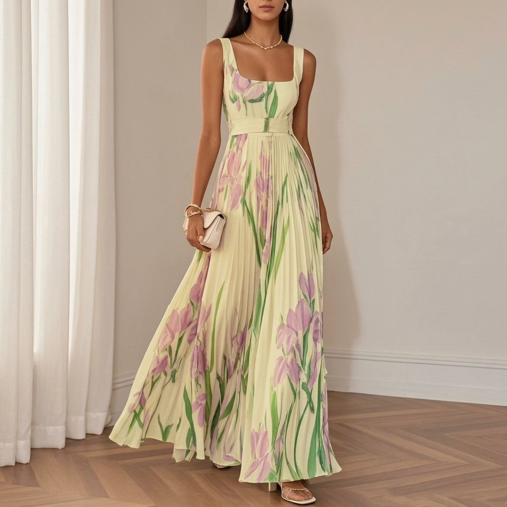 Women's Chiffon Pleated Maxi Dress for Special Occasions – Elara