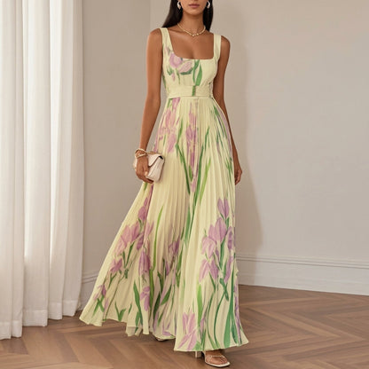 Women's Chiffon Pleated Maxi Dress for Special Occasions – Elara