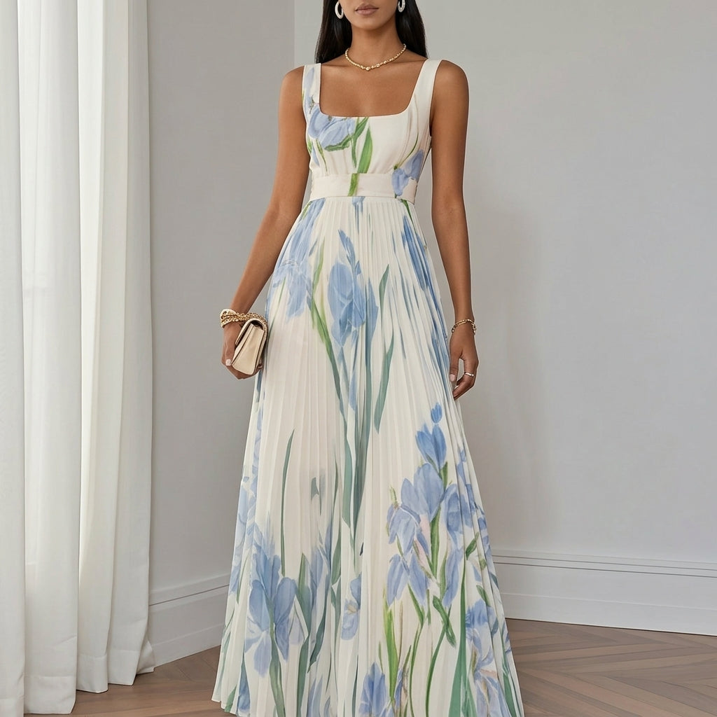 Women's Chiffon Pleated Maxi Dress for Special Occasions – Elara