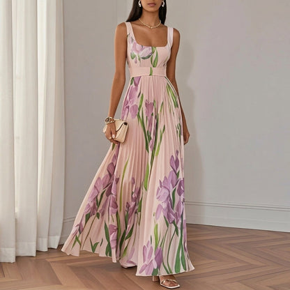 Women's Chiffon Pleated Maxi Dress for Special Occasions – Elara