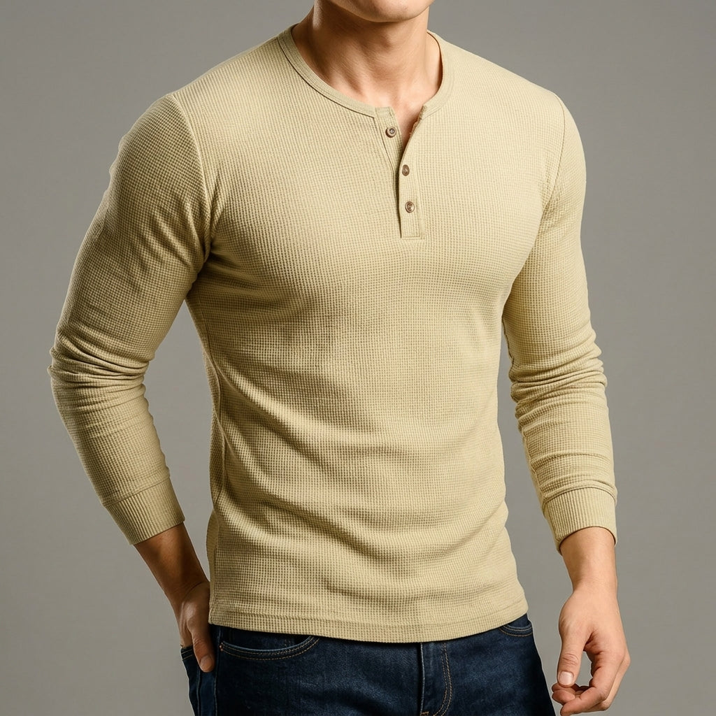 Men's Waffle Henley Cotton Blend Long Sleeve – Rowan