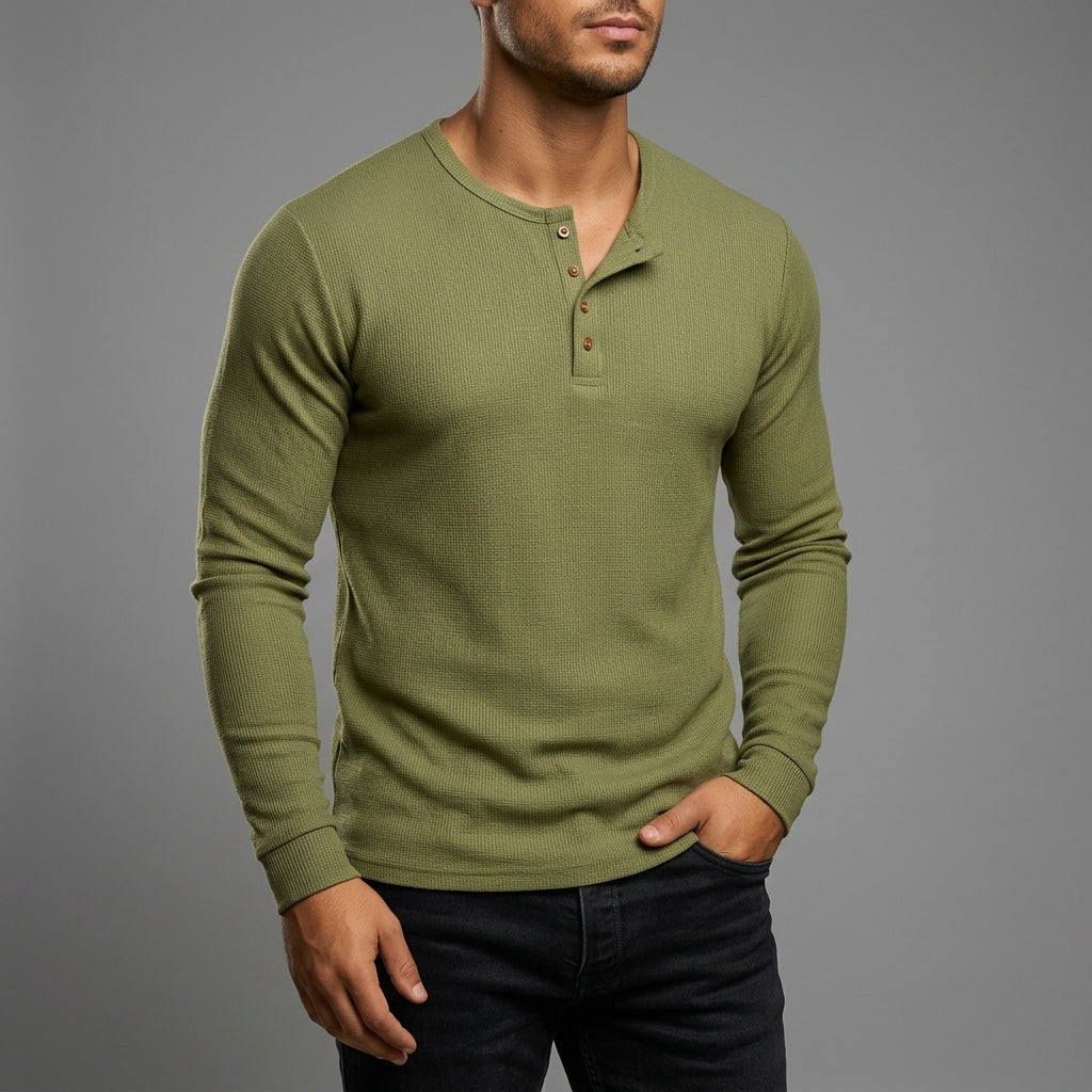 Men's Waffle Henley Cotton Blend Long Sleeve – Rowan