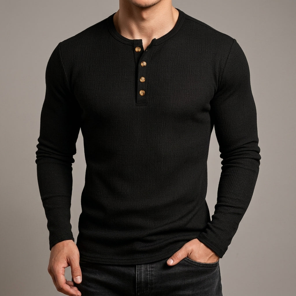 Men's Waffle Henley Cotton Blend Long Sleeve – Rowan