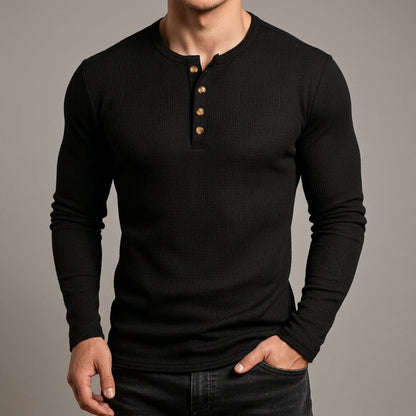 Men's Waffle Henley Cotton Blend Long Sleeve – Rowan
