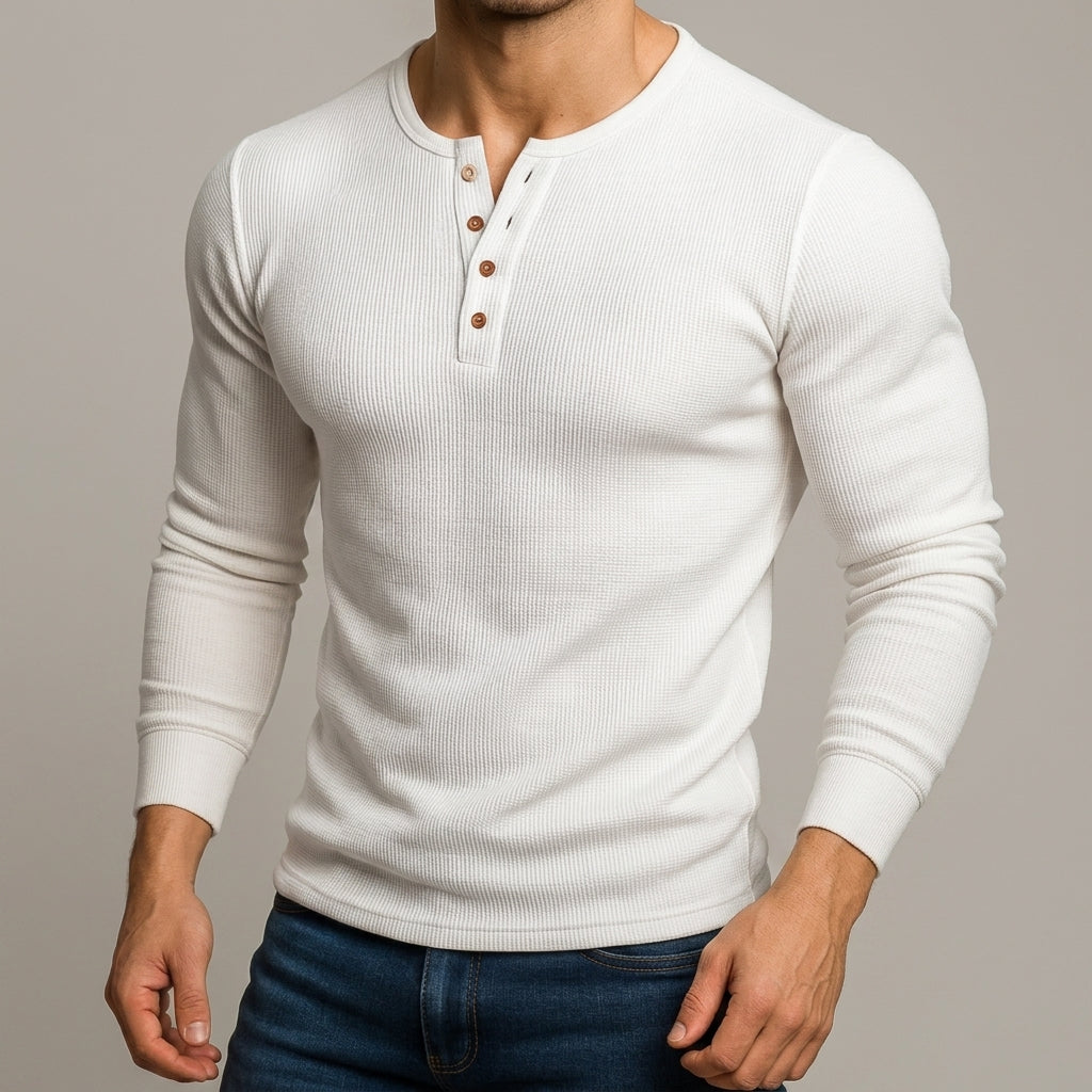 Men's Waffle Henley Cotton Blend Long Sleeve – Rowan