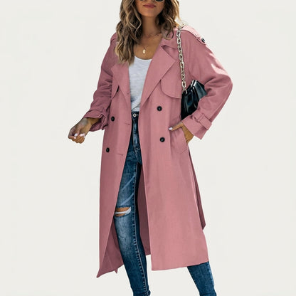 Women's Long Cotton Blend Trench Coat Double Breasted – Camille