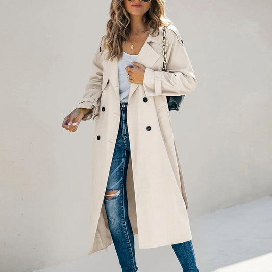 Women's Long Cotton Blend Trench Coat Double Breasted – Camille