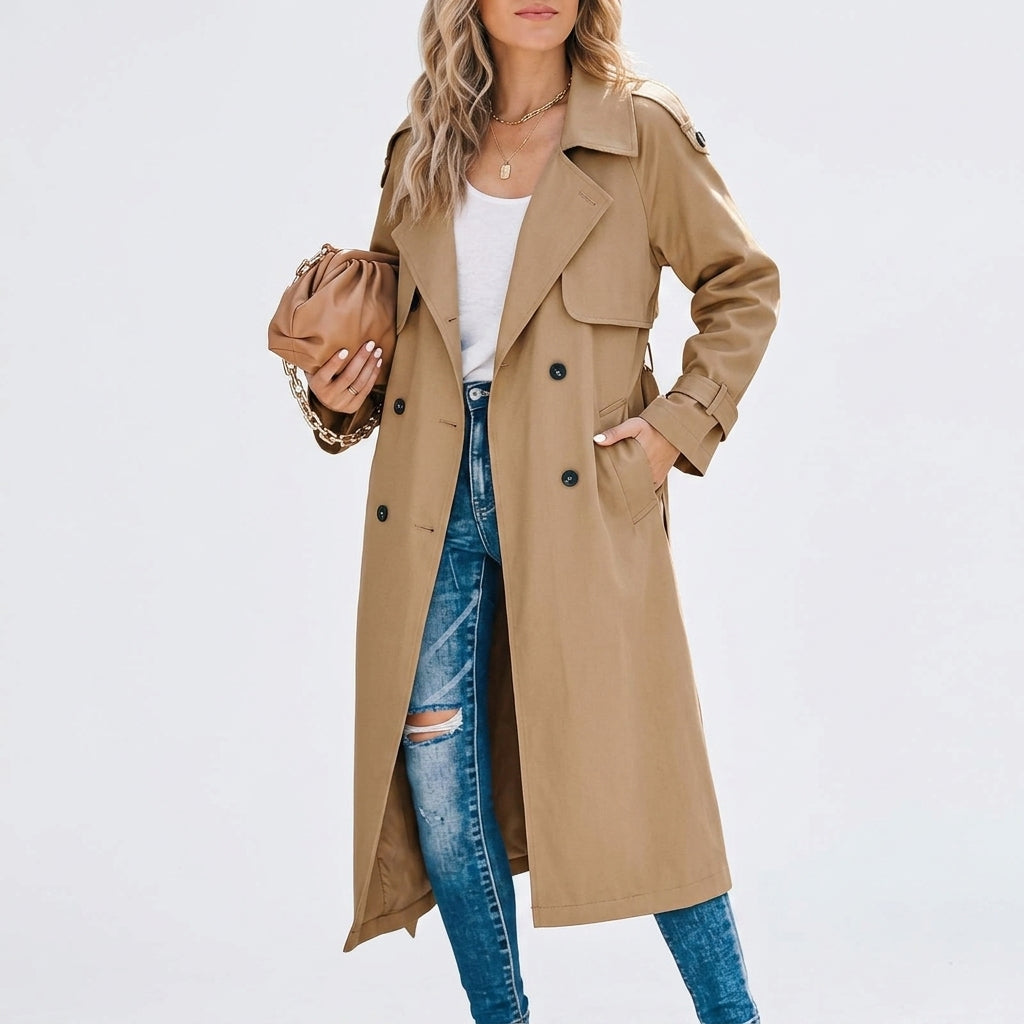 Women's Long Cotton Blend Trench Coat Double Breasted – Camille