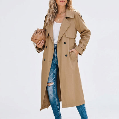 Women's Long Cotton Blend Trench Coat Double Breasted – Camille