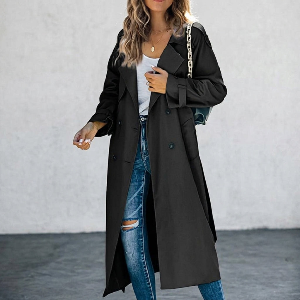 Women's Long Cotton Blend Trench Coat Double Breasted – Camille