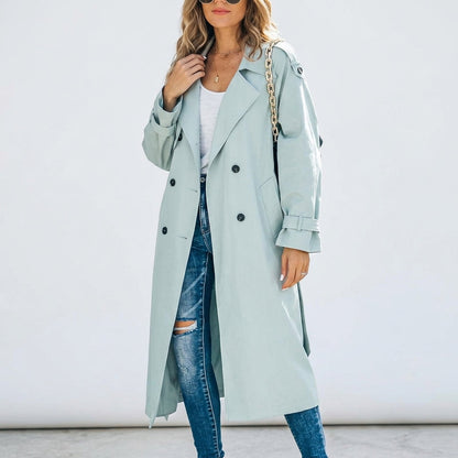 Women's Long Cotton Blend Trench Coat Double Breasted – Camille