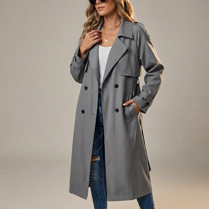 Women's Long Cotton Blend Trench Coat Double Breasted – Camille