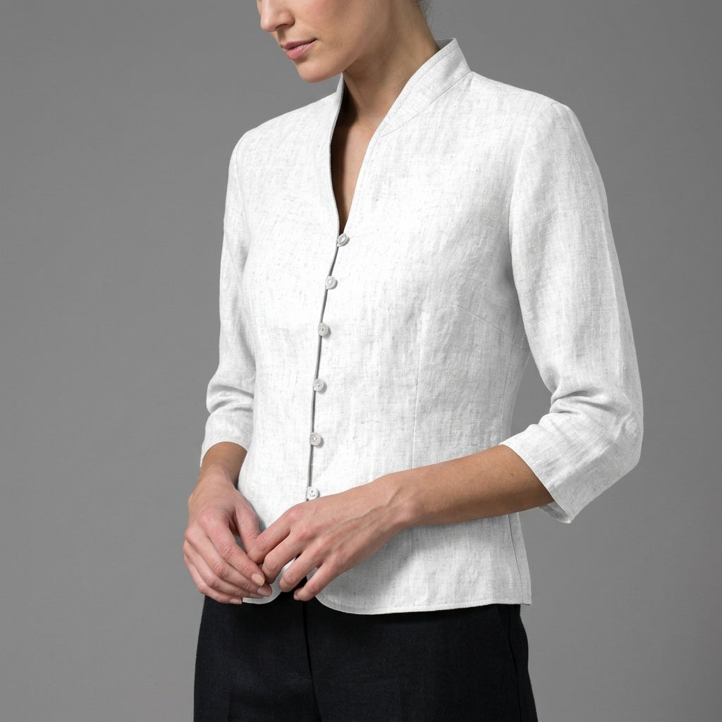 Women's Cotton Blend Stand Collar Blouse Elegant Style – Elara