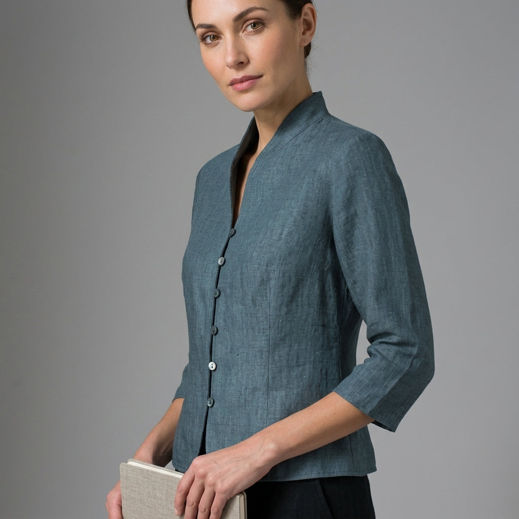 Women's Cotton Blend Stand Collar Blouse Elegant Style – Elara